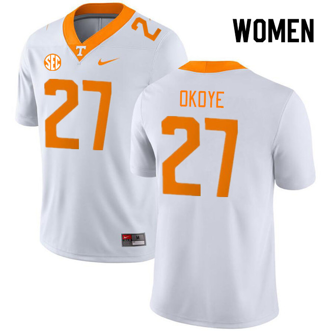 Women #27 Emmanuel Okoye Tennessee Volunteers College Football Jerseys Stitched Sale-White - Click Image to Close
